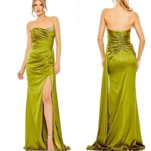 Ieena Mac Duggal Womens Gown Dress 8 Green Satin Strapless Sweetheart Embellish